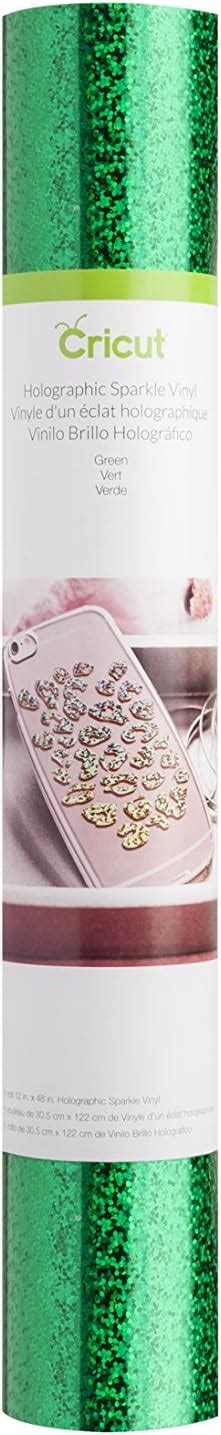 Cricut Holographic Sparkle Iron-On 12x24" (Green); 1 roll 12 in. x 24 in. Holographic Sparkle Iron-on; Perfect for custom fashion and accessories, bags, pillows, party and home décor, and more; Cricut® machines cut intricate images through iron-on heat transfer film while leaving the backing intact for easy application